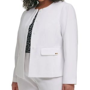 CALVIN KLEIN Womens White Collarless Blazer Jacket Plus Size: 18W
